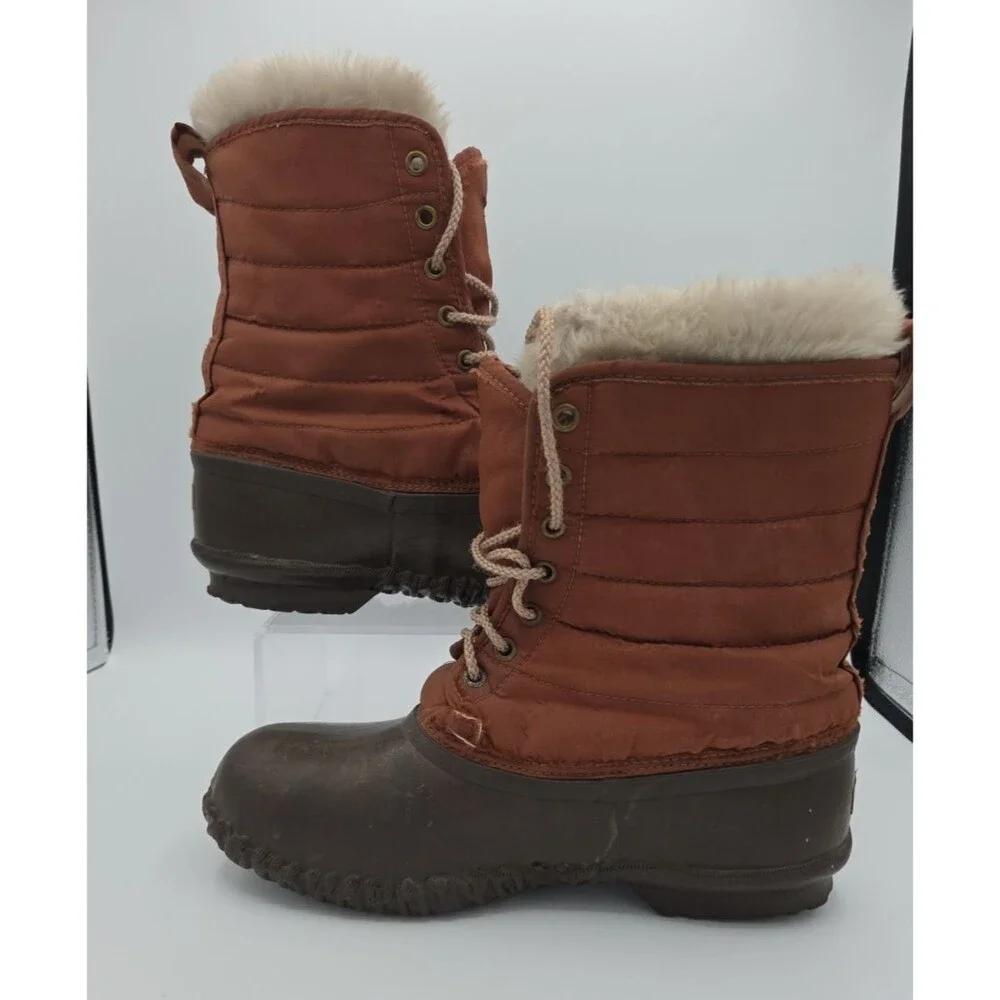 Vintage Sorel Geneva Winter Duck Boots Wool Sock Brown Rust Womens Size 7